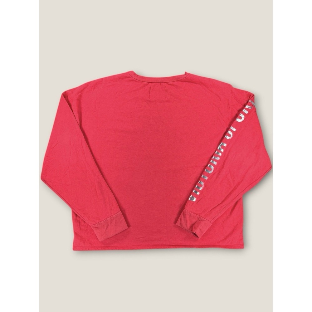 Victoria Sport Women's L Red Long Sleeve Top Silver Spellout Graphic Sleeve - Picture 7 of 8